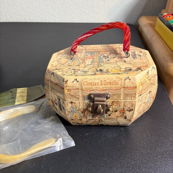 Vintage Anton Pieck Circus Decoupage Box Purse with Extra Handle - Picture 1 of 10